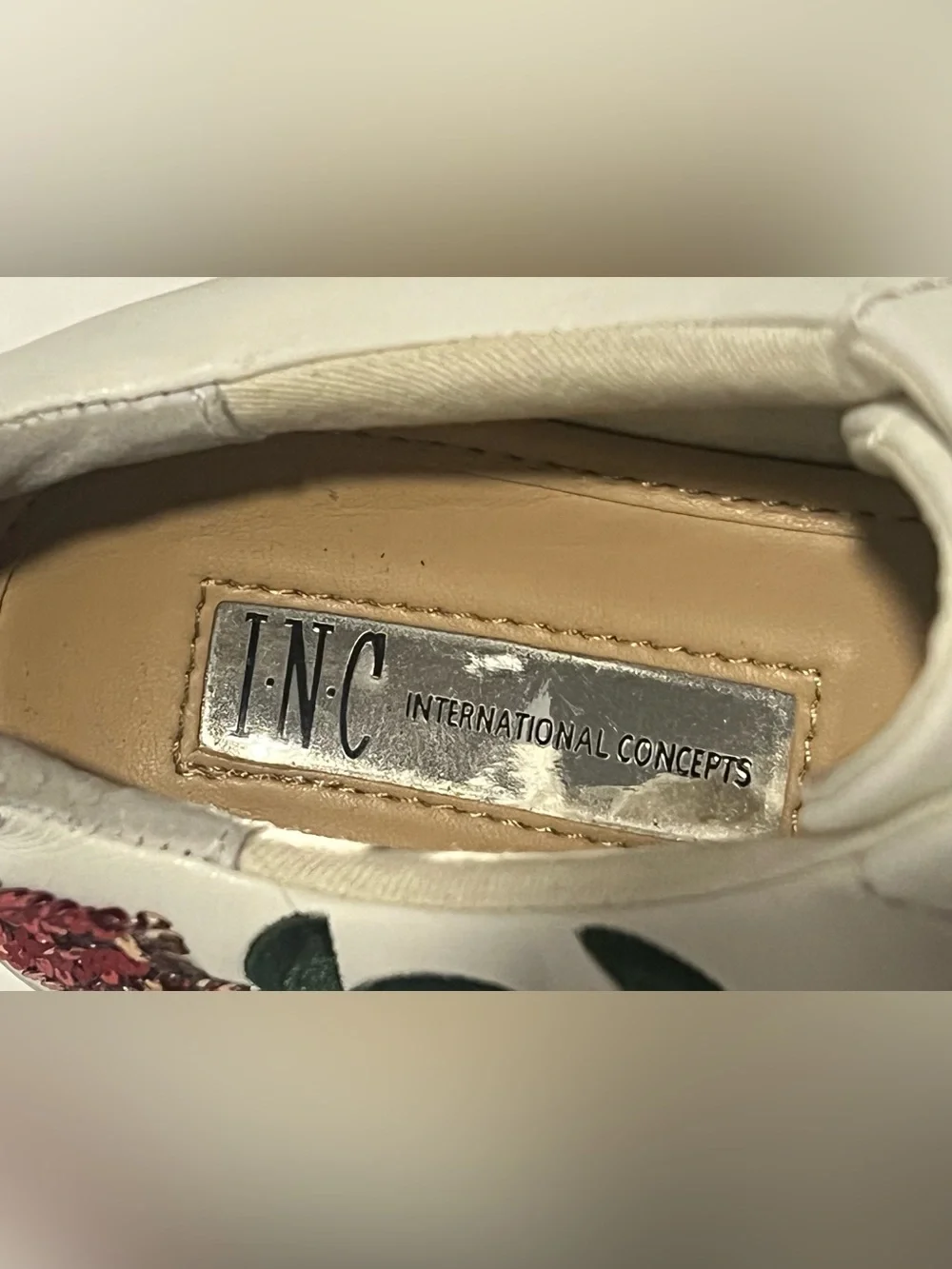 INC International Concepts Floral Sequin Sneakers White Red Women’s Size 8